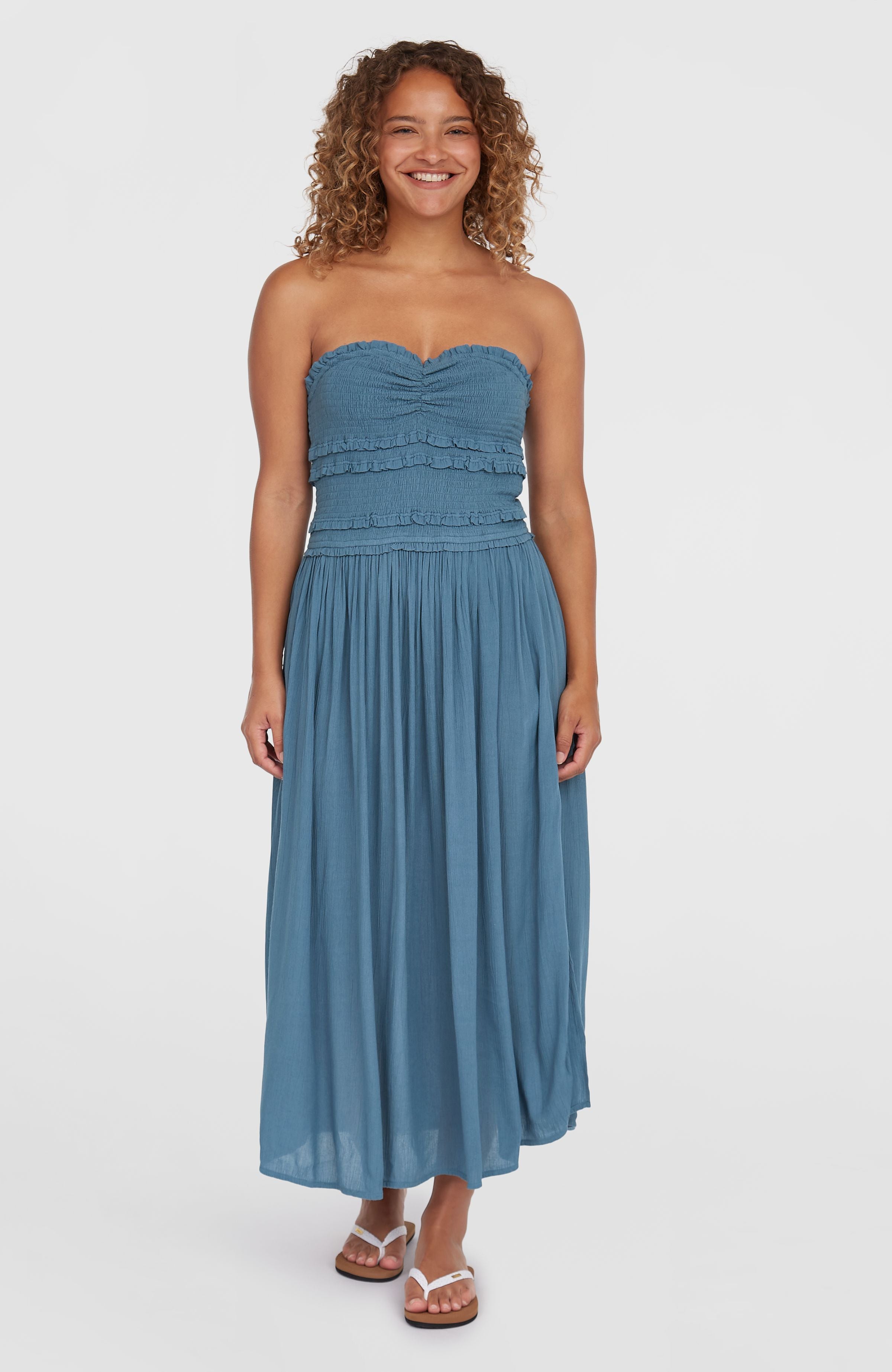 devyn smocked strapless midi dress Devyn Midi Dress - Seafoam