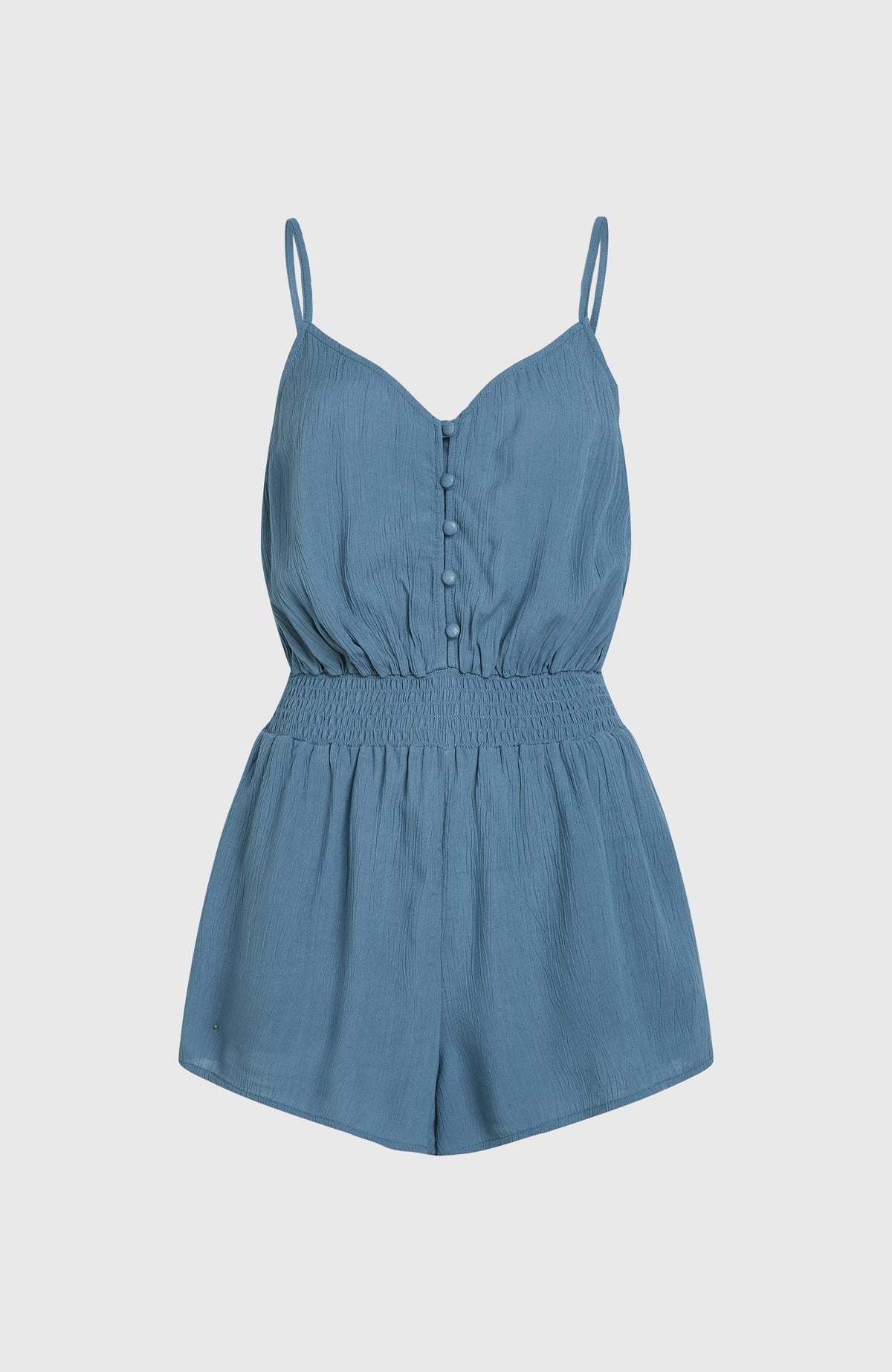 Thin Strap Buttoned Romper | Copen Blue