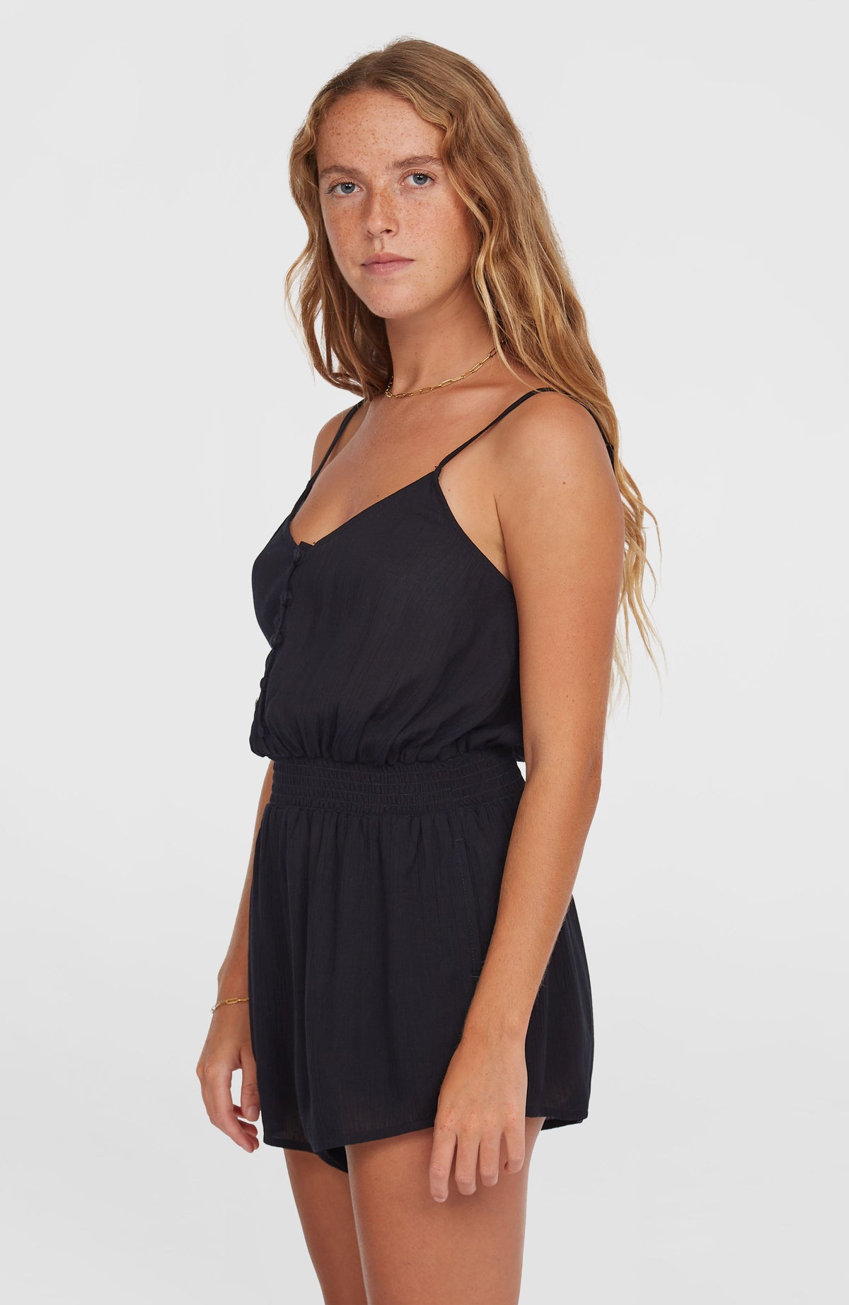 Thin Strap Buttoned Romper | Black Out