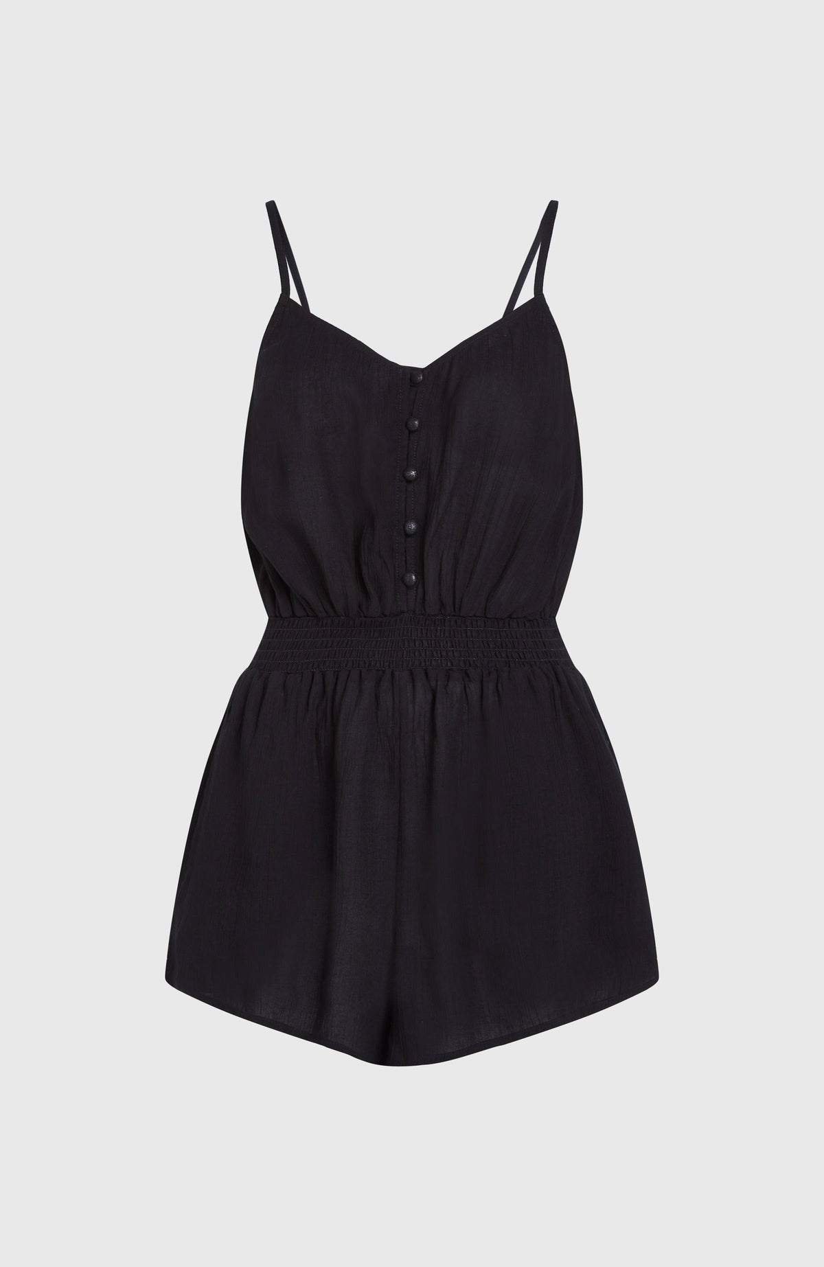 Thin Strap Buttoned Romper | Black Out