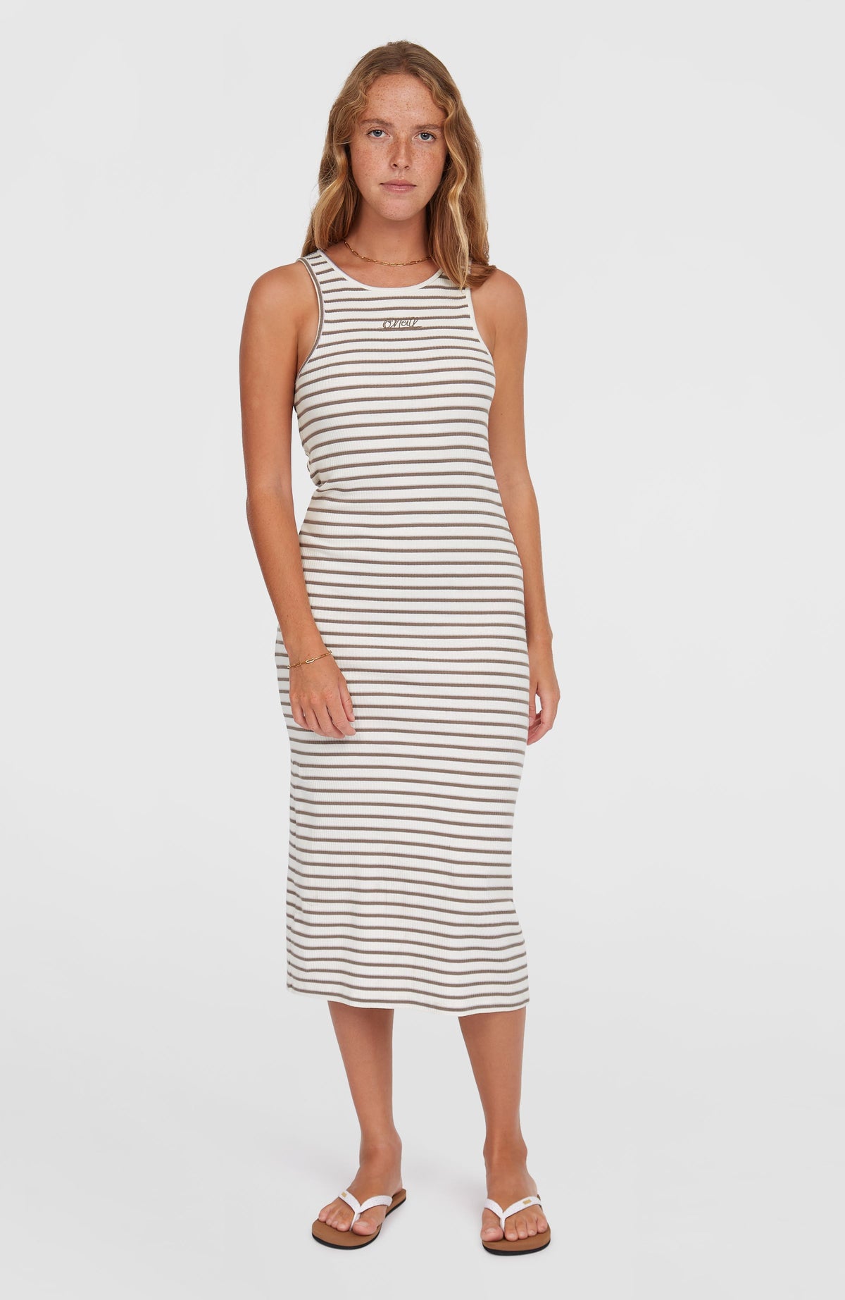 Jess Midi Rib Dress | White Yarn Dye Stripe