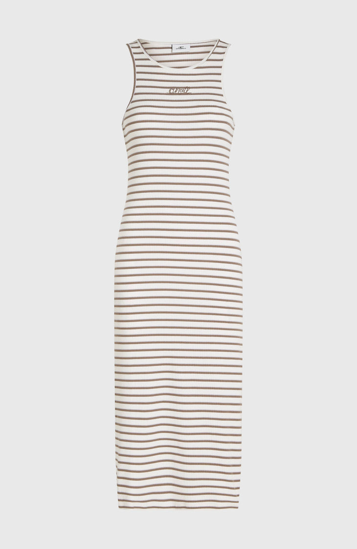 Jess Midi Rib Dress | White Yarn Dye Stripe