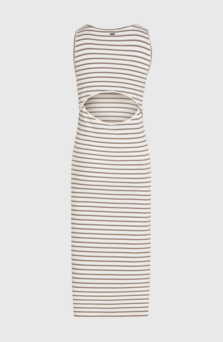 Jess Midi Rib Dress | White Yarn Dye Stripe