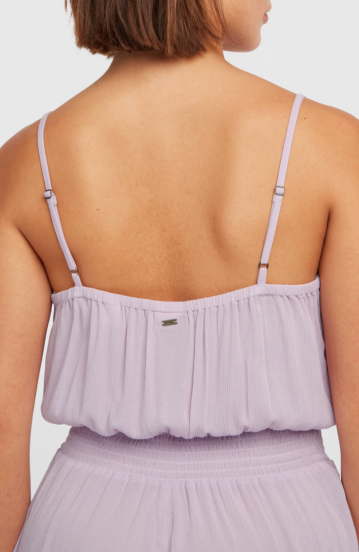 Thin Strap Buttoned Romper | Pale Lavender