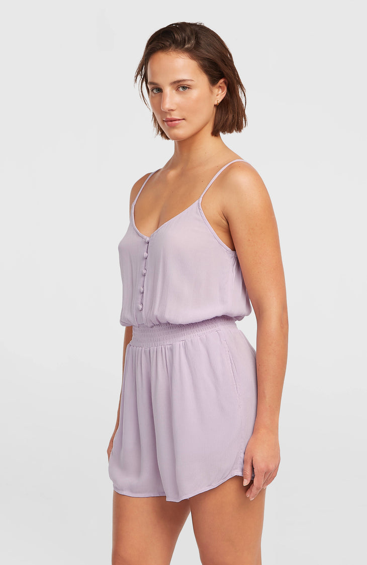 Thin Strap Buttoned Romper | Pale Lavender
