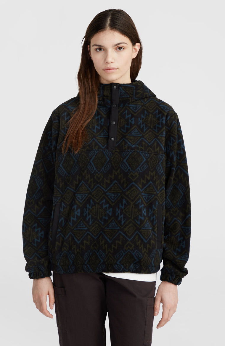 Superfleece Half-Zip Hoodie | Black Retro Ikat Superfleece Half-Zip Hoodie | Black Retro Ikat