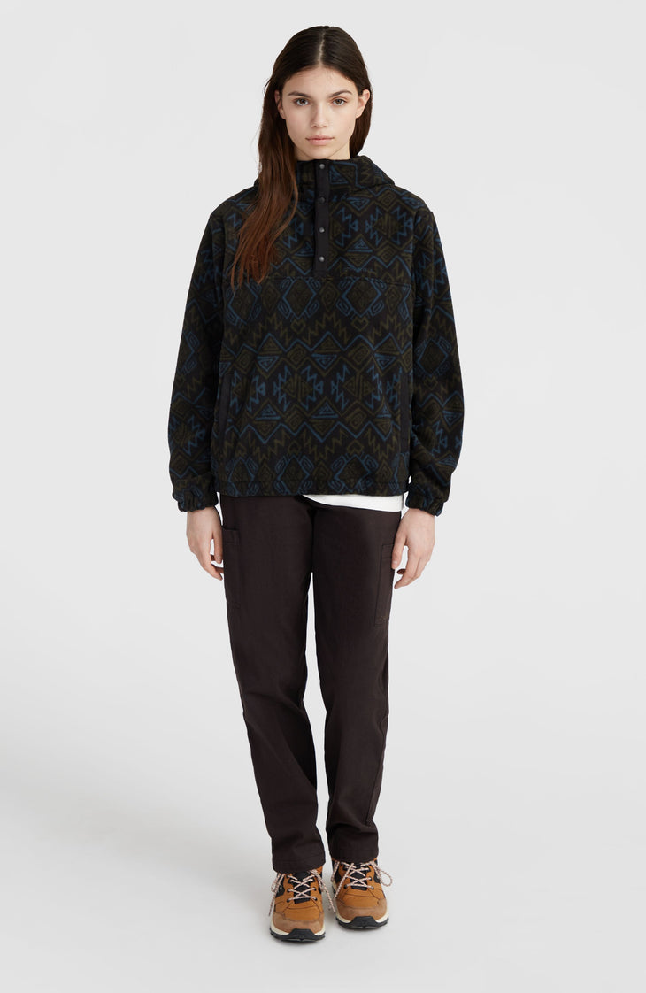 Superfleece Half-Zip Hoodie | Black Retro Ikat