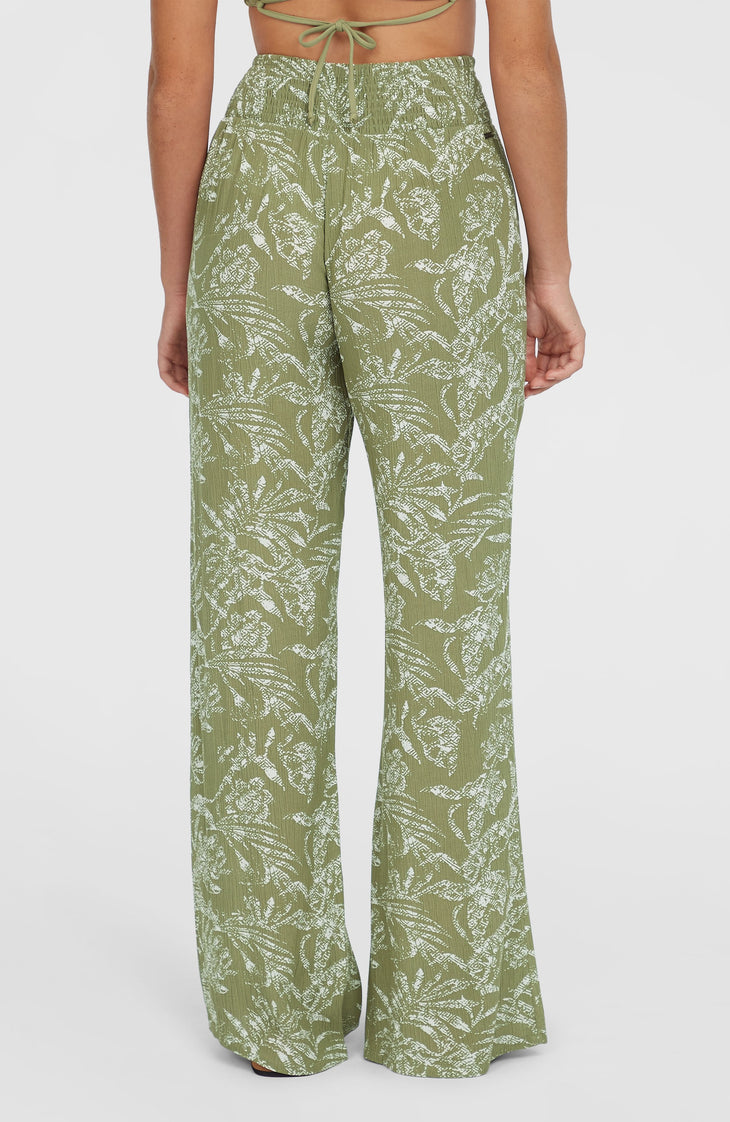 Johnny Smocked Waist Pants | Green Textured Jungle