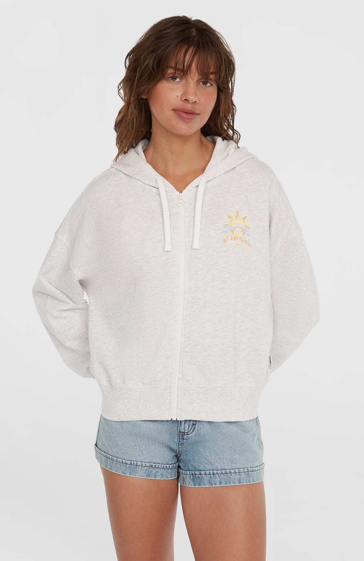 Beach Vintage Full Zip Hoodie | White Melange