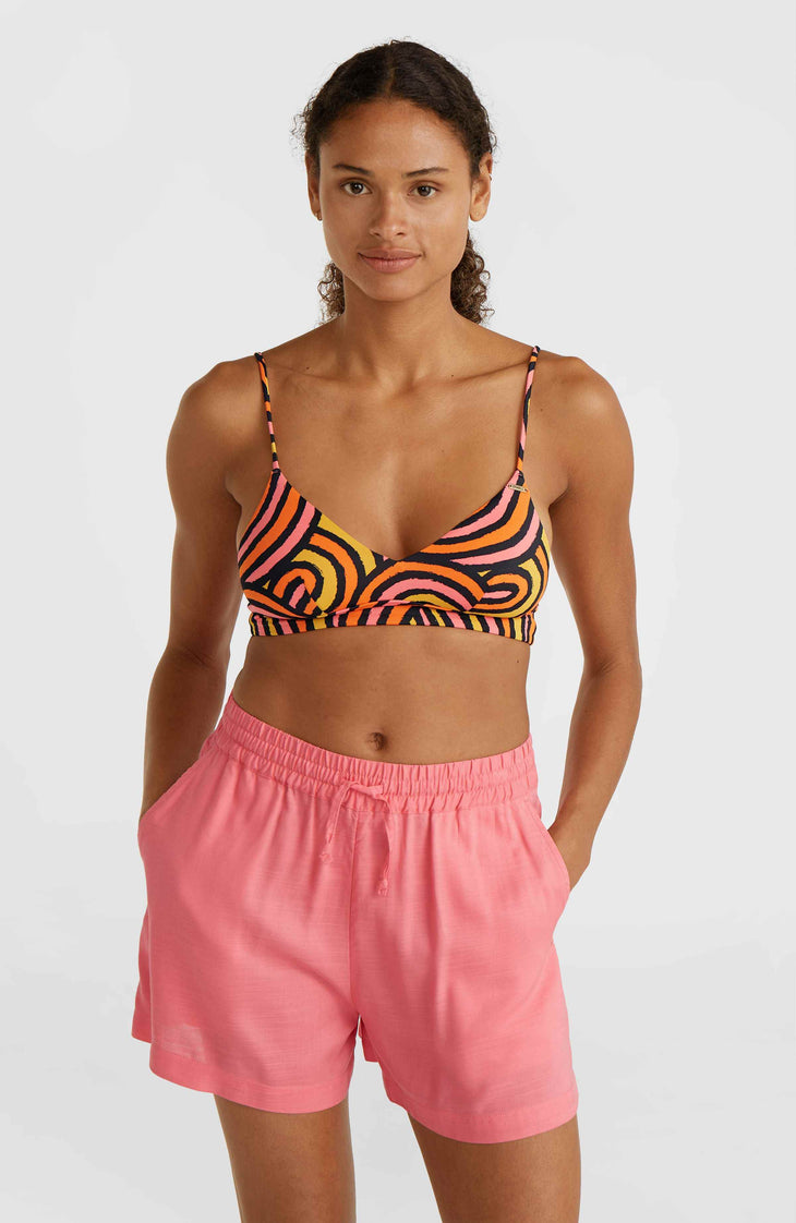 Wave Crop Bikini Top | Orange Rainbow Stripe