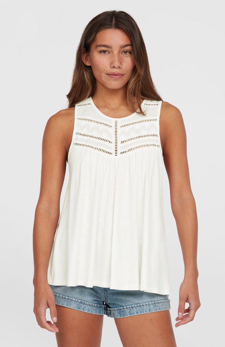 Essentials Tokeena Embroidery Tank | Snow White Essentials Tokeena Embroidery Tank | Snow White