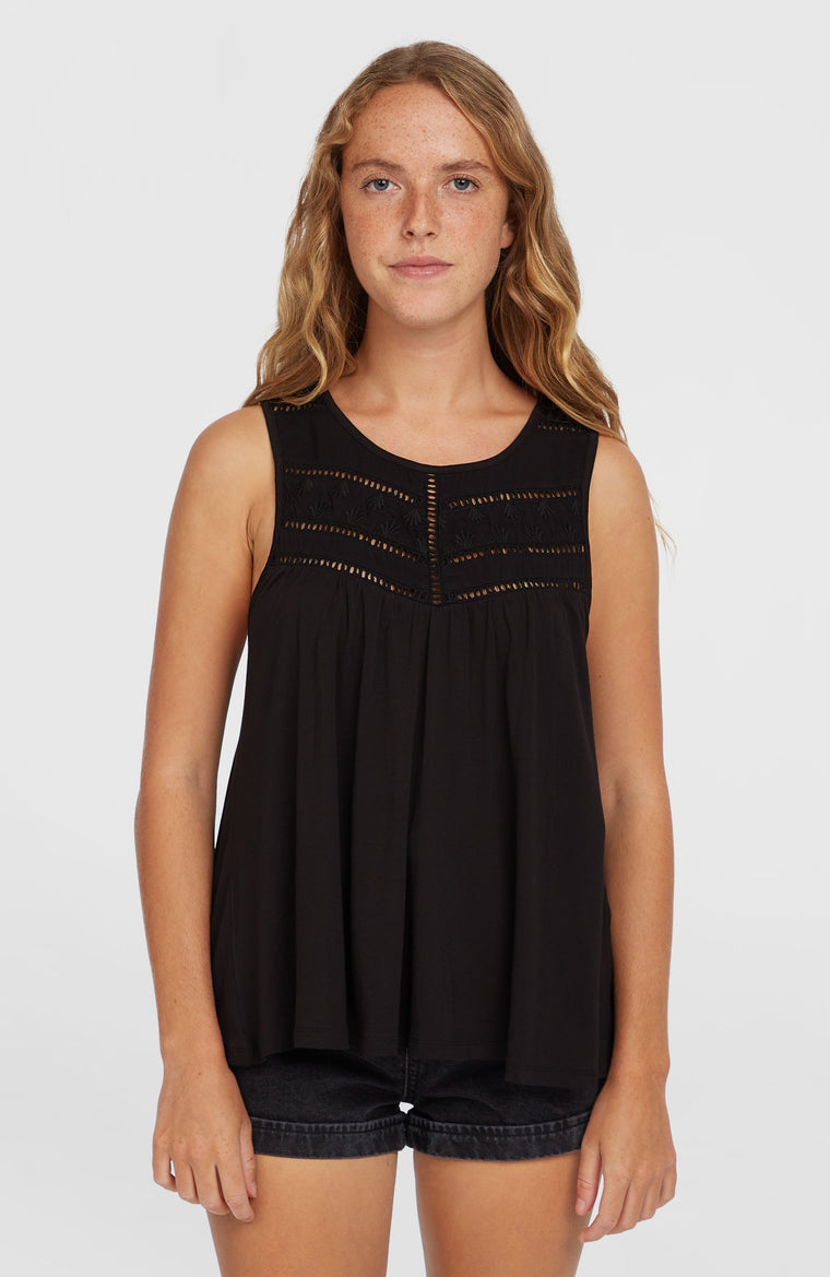 Essentials Tokeena Embroidery Tank | Black Out Essentials Tokeena Embroidery Tank | Black Out