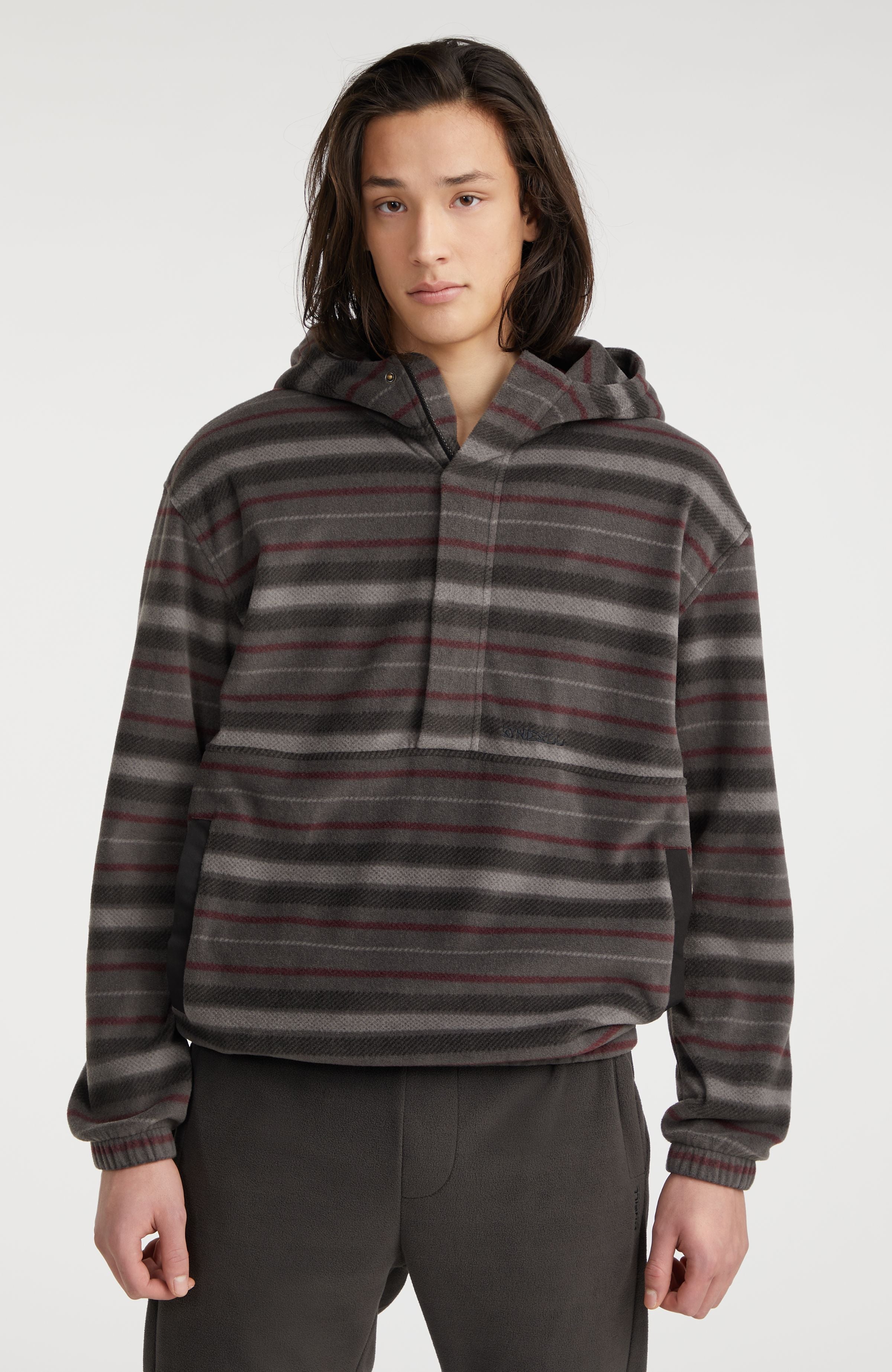 O'Neill Women's Half Zip Fleece Hoodie Pullover (Cream Stripe, Medium) 