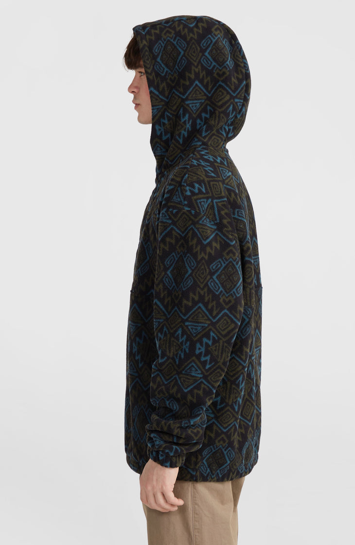 Superfleece Half-Zip Hoodie | Black Retro Ikat