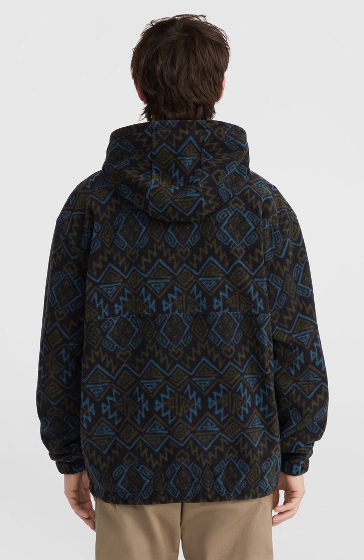 Superfleece Half-Zip Hoodie | Black Retro Ikat