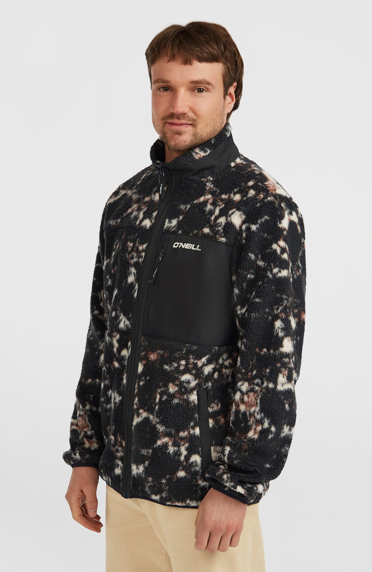 Must-Have High-Pile Full-Zip Fleece | Black/Beige Quarry