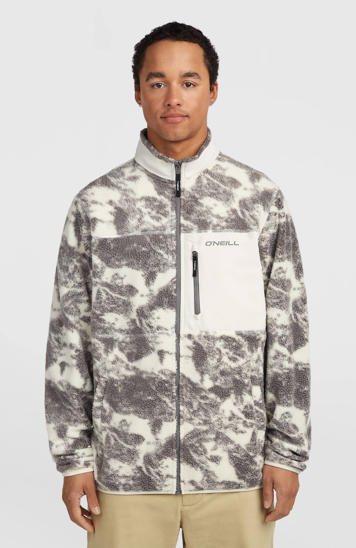 Must-Have High-Pile Full-Zip Fleece | Grey Mountain Landscape
