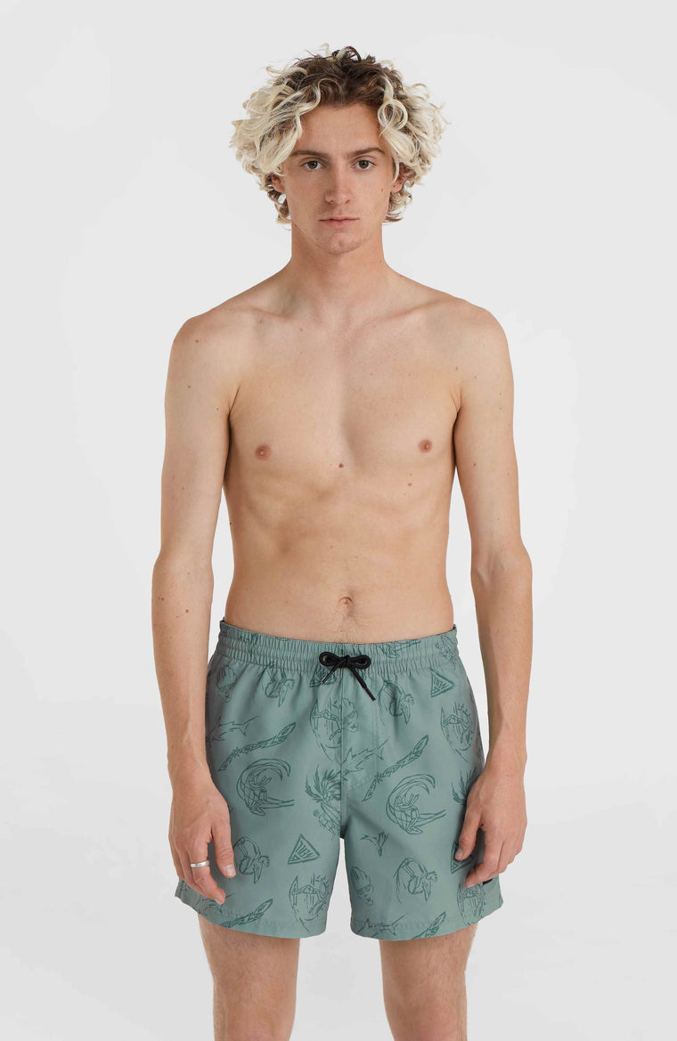 Mix and Match Cali Print 15'' Swim Shorts | Green Vintage Surfer Mix and Match Cali Print 15'' Swim Shorts | Green Vintage Surfer