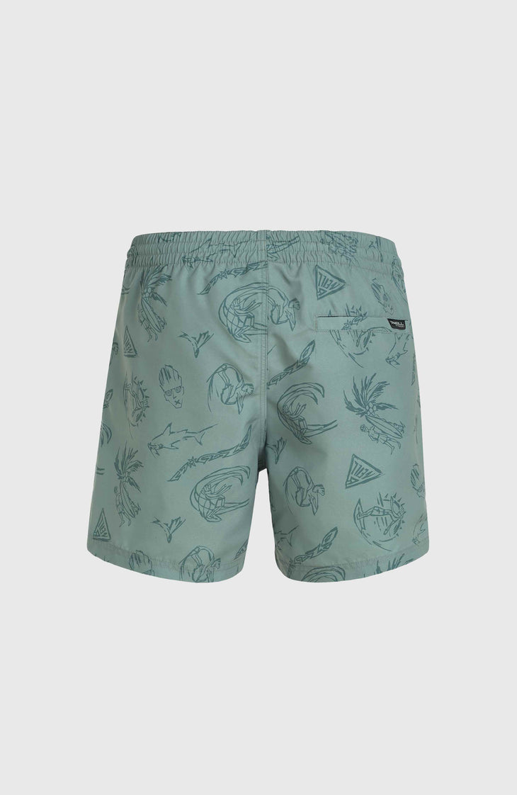Mix and Match Cali Print 15'' Swim Shorts | Green Vintage Surfer