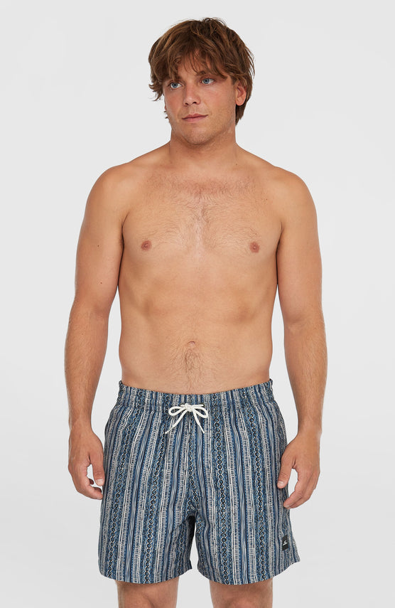 Cali Print 15'' Swim Shorts | Blue Pressed Lines