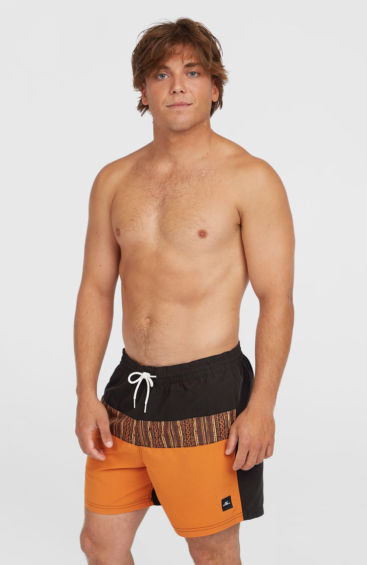 Cali Block 15'' Swim Shorts | Orange Pressed Lines