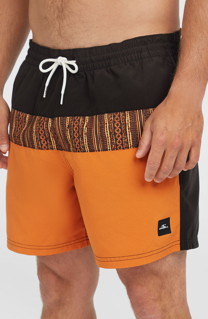 Cali Block 15'' Swim Shorts | Orange Pressed Lines