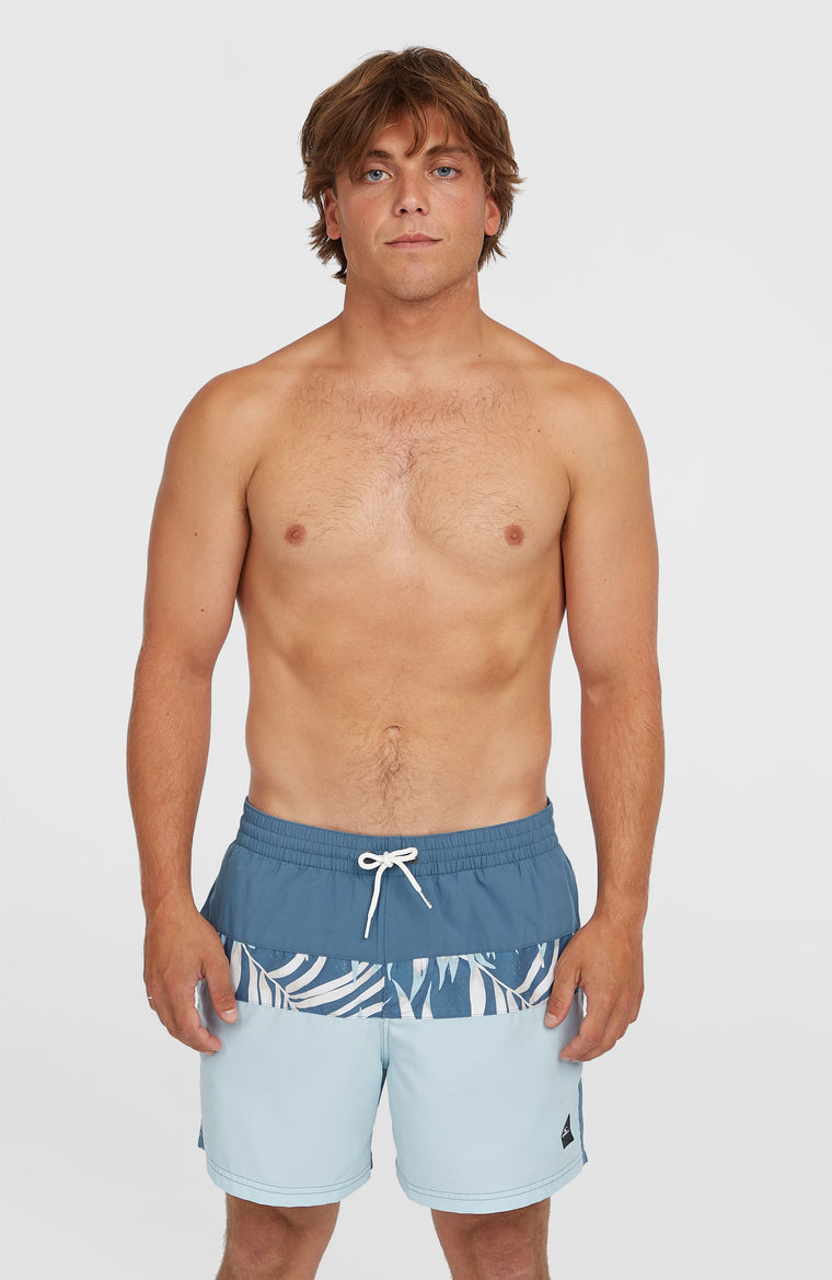 Cali Block 15'' Swim Shorts | Blue Dipped Leaves Cali Block 15'' Swim Shorts | Blue Dipped Leaves