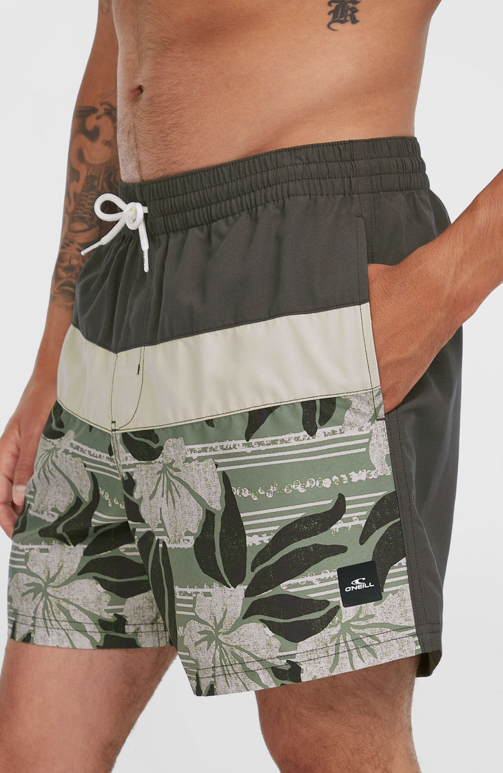 Cali Block 15'' Swim Shorts | Green Dusty Flower