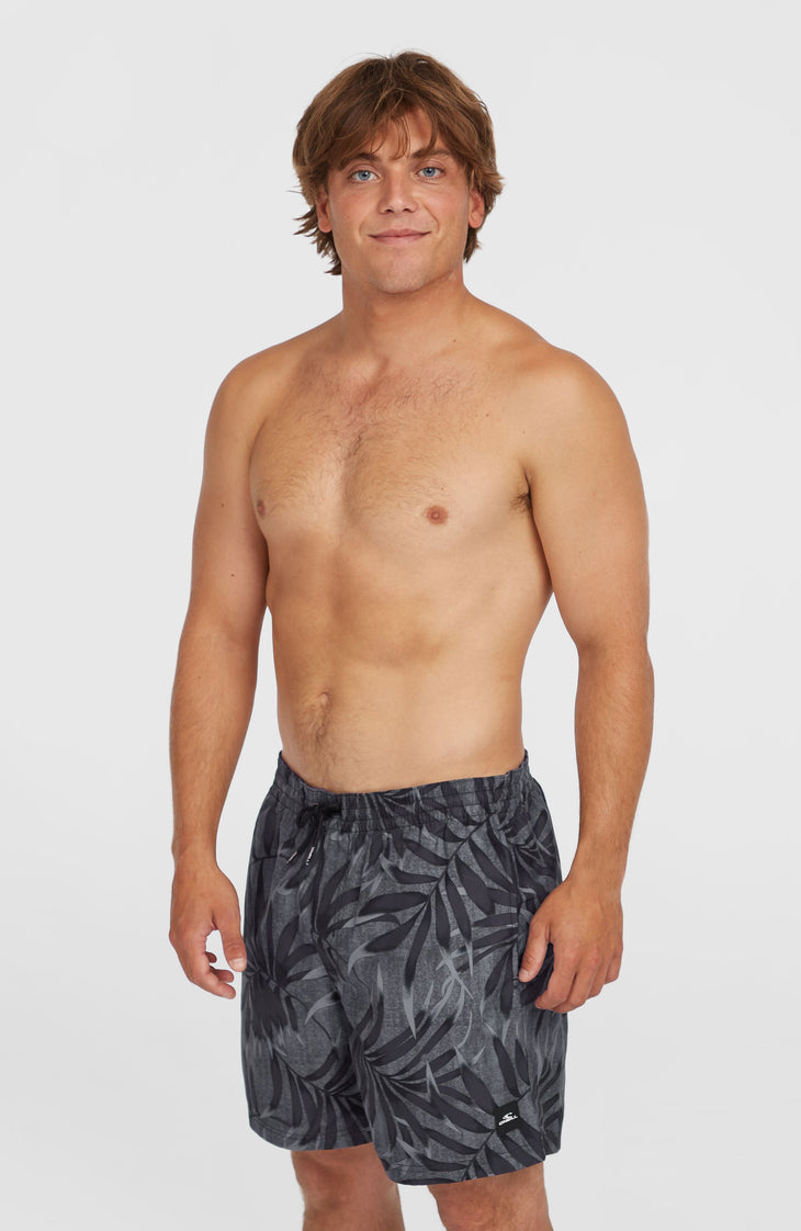 Cali Floral 16'' Swim Shorts | Black Dipped Leaves