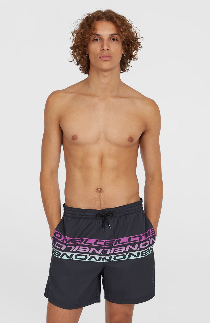 Cali Stripe 16'' Swim Shorts | Black/Purple Upside Down Clean