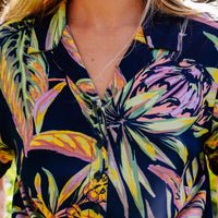 Cali Beach Shirt | Black Tropical Flower
