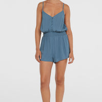 Thin Strap Buttoned Romper | Copen Blue