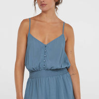 Thin Strap Buttoned Romper | Copen Blue