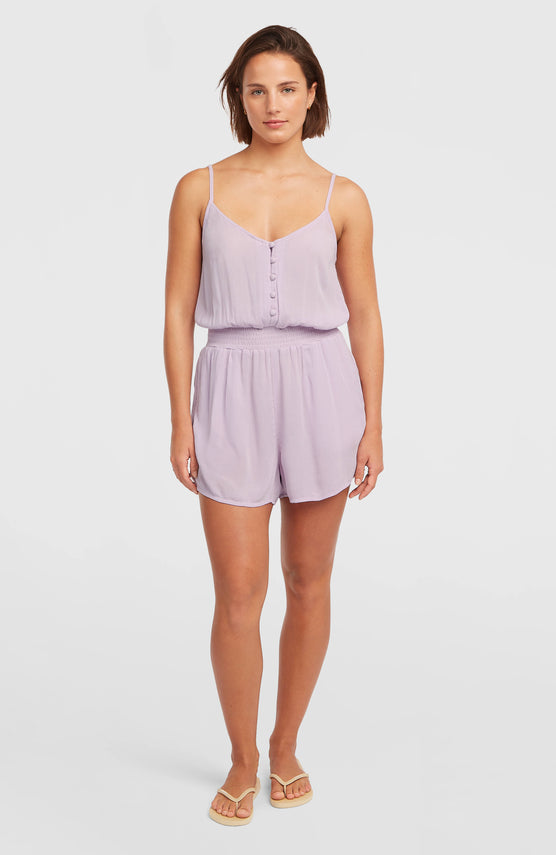 Thin Strap Buttoned Romper | Pale Lavender