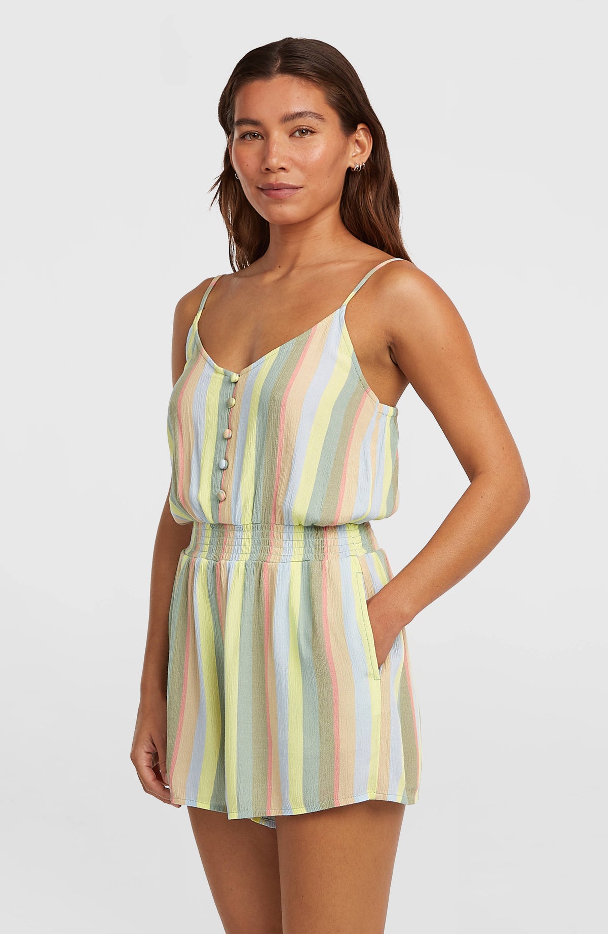 Thin Strap Buttoned Romper | Multi Must Haves Stripe