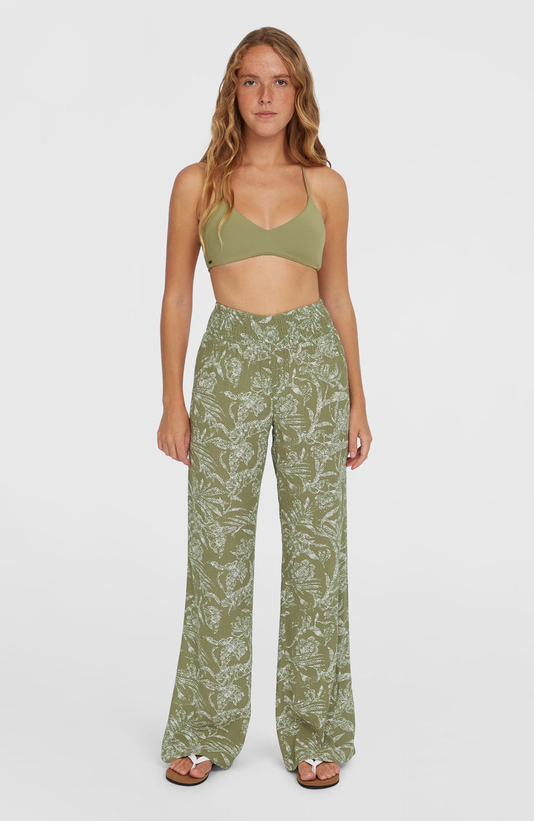 Johnny Smocked Waist Pants | Green Textured Jungle
