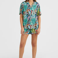 Java Wave High-Waist Shorts | Blue Comic Seaweed
