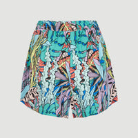Java Wave High-Waist Shorts | Blue Comic Seaweed