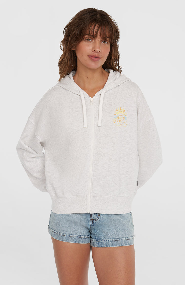Beach Vintage Full Zip Hoodie | White Melange