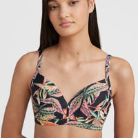 Panama Mould Wire Bra Bikini Top | Black Tropical Flower