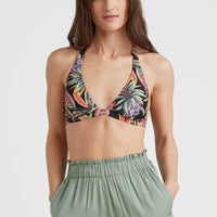 Marga Halter Bikini Top | Black Tropical Flower