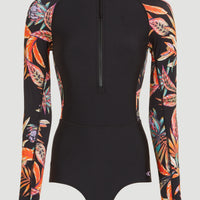 Tropical Longsleeve Surf Swimsuit | Black Tropical Flower