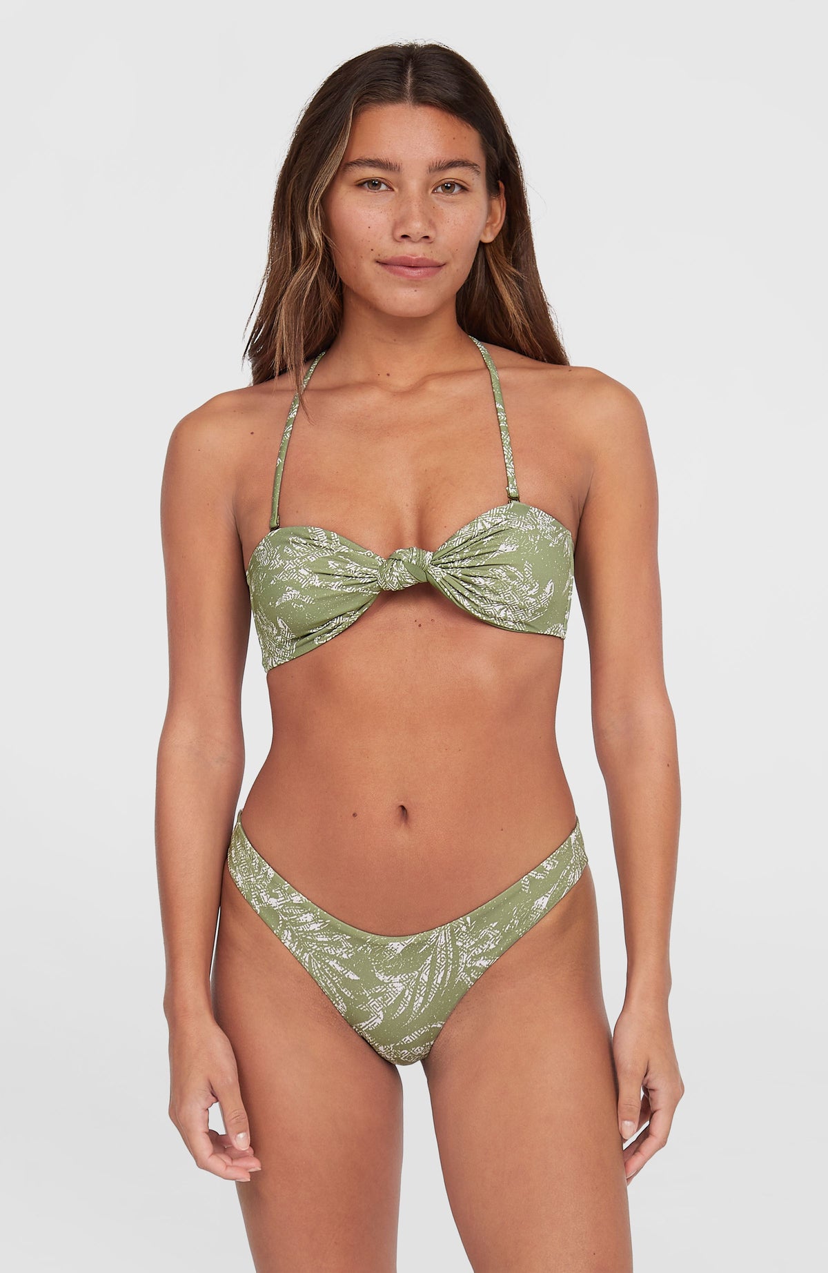 Knot Bandeau Matira Bikini Set | Green Textured Jungle
