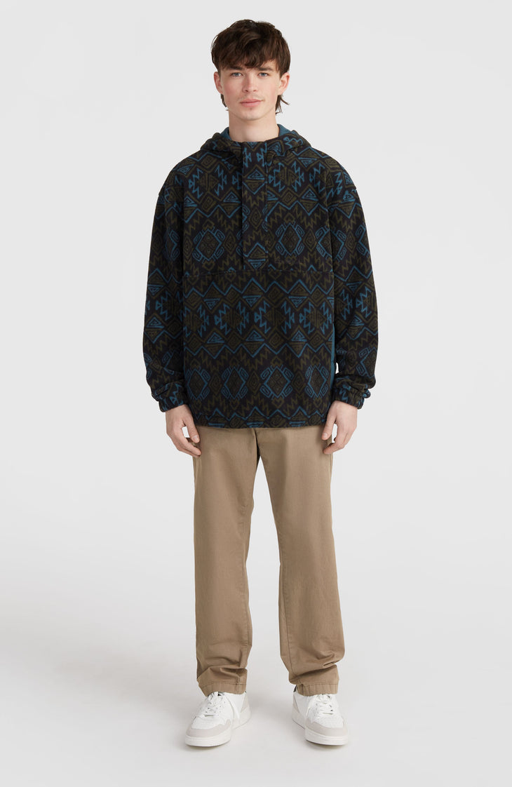 Superfleece Half-Zip Hoodie | Black Retro Ikat