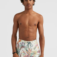 Cali Print 15'' Swim Shorts | White Tropical Flower