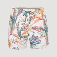 Cali Print 15'' Swim Shorts | White Tropical Flower