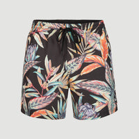 Cali Print 15'' Swim Shorts | Black Tropical Flower