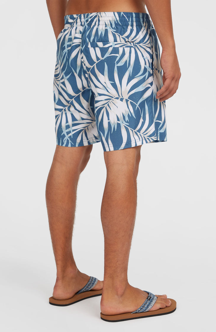 Cali Floral 16'' Swim Shorts | Blue Dipped Leaves