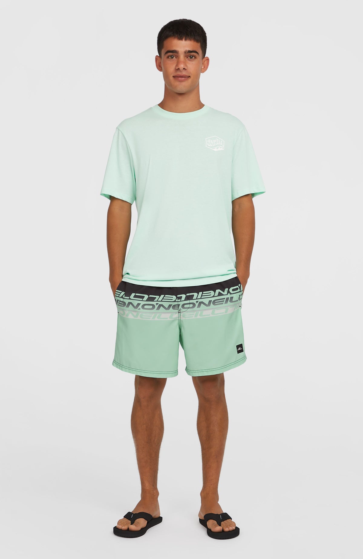 Cali Stripe 16'' Swim Shorts | Green/Black Upside Down Clean