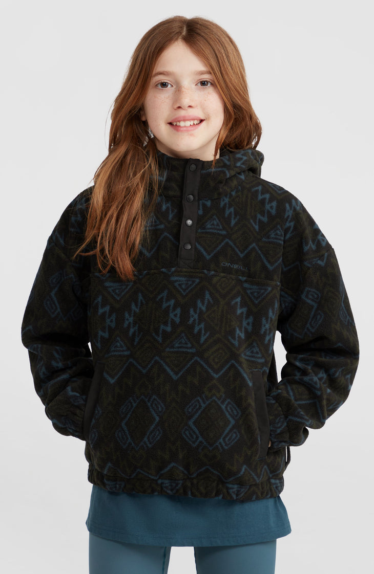 Superfleece Half-Zip Hoodie | Black Retro Ikat